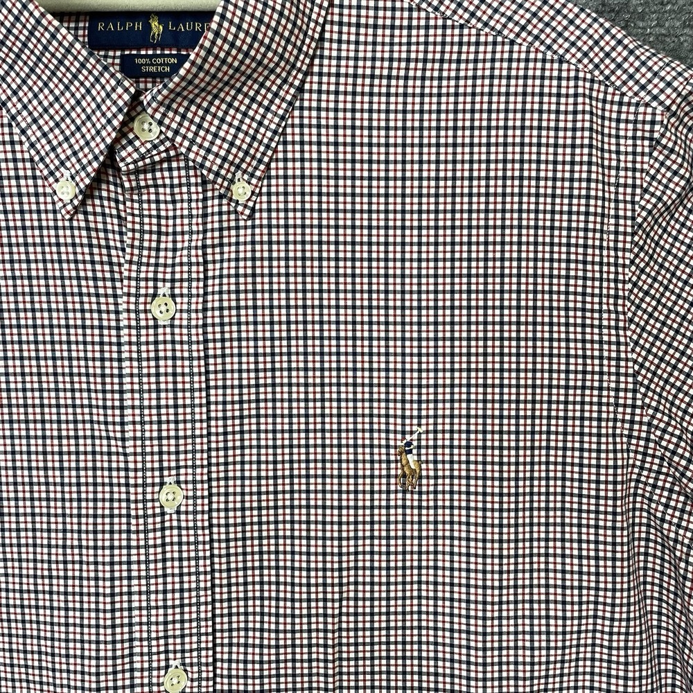 Ralph Lauren Button Down Shirt Long Sleeve Plaid Blue Red White Mens L